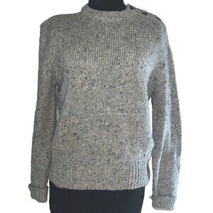 Vintage Port Of Call Sweater Pullover Gray Mingled Crew Neck Buttons Sz M